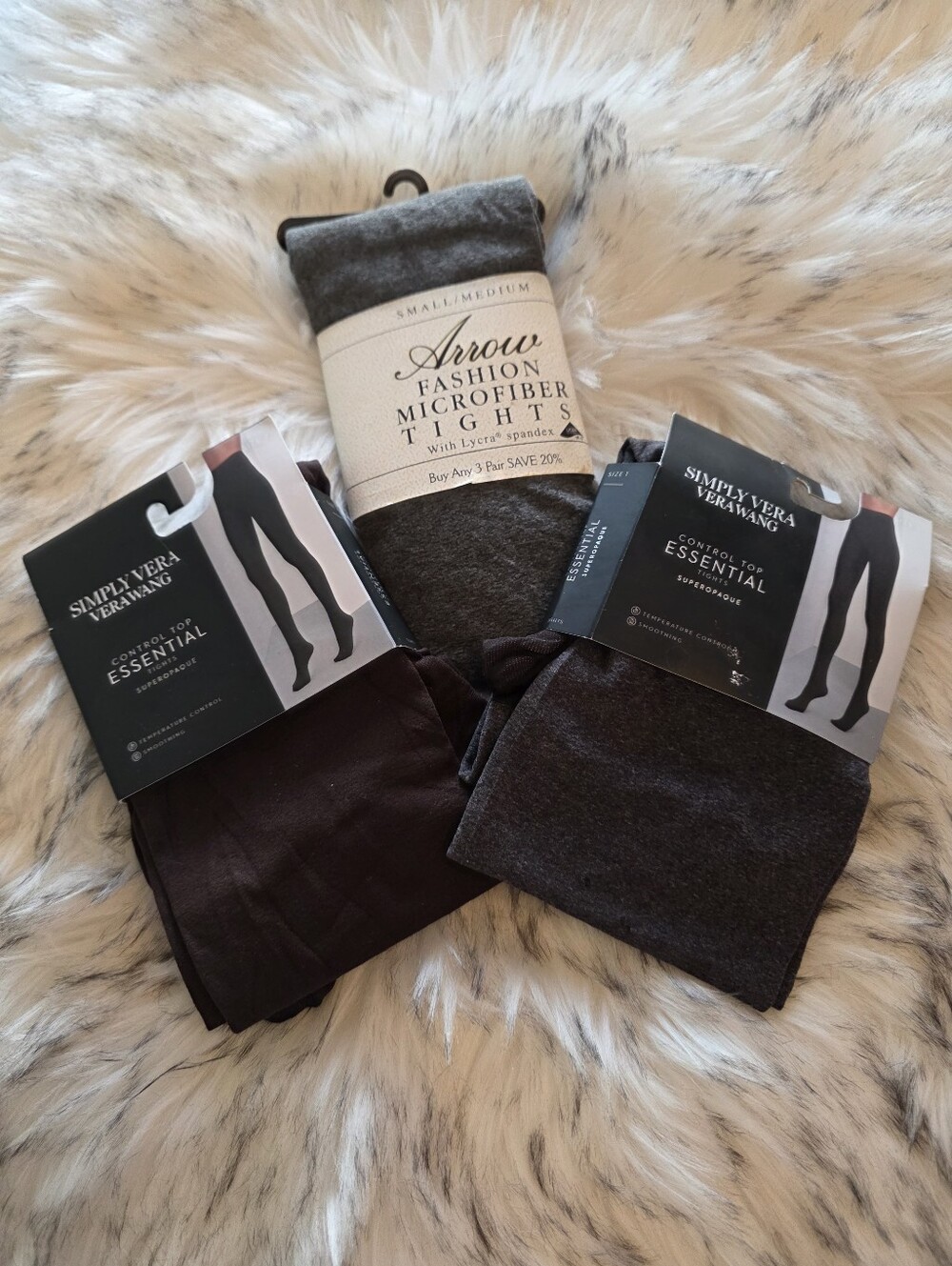 Simply Vera Wang & Arrow Tights Lot 3 Pair Brown Grey Heather S M Super Opaque